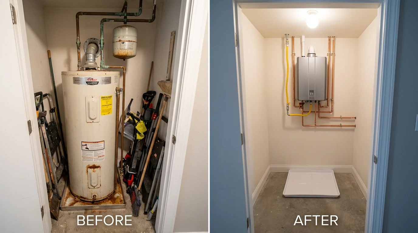 Tank water heater versus wall-mounted tankless unit comparison for Oakes, ND homeowners